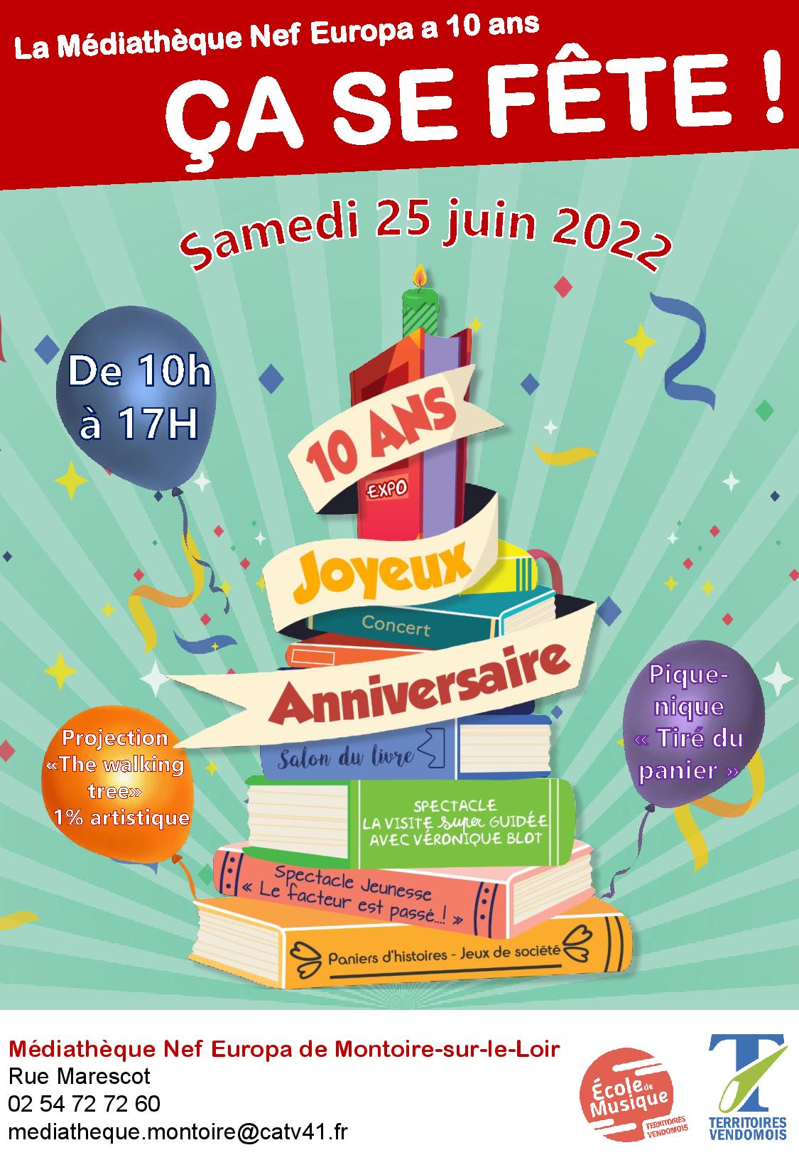 Affiche des 10 ans de la médiathèque